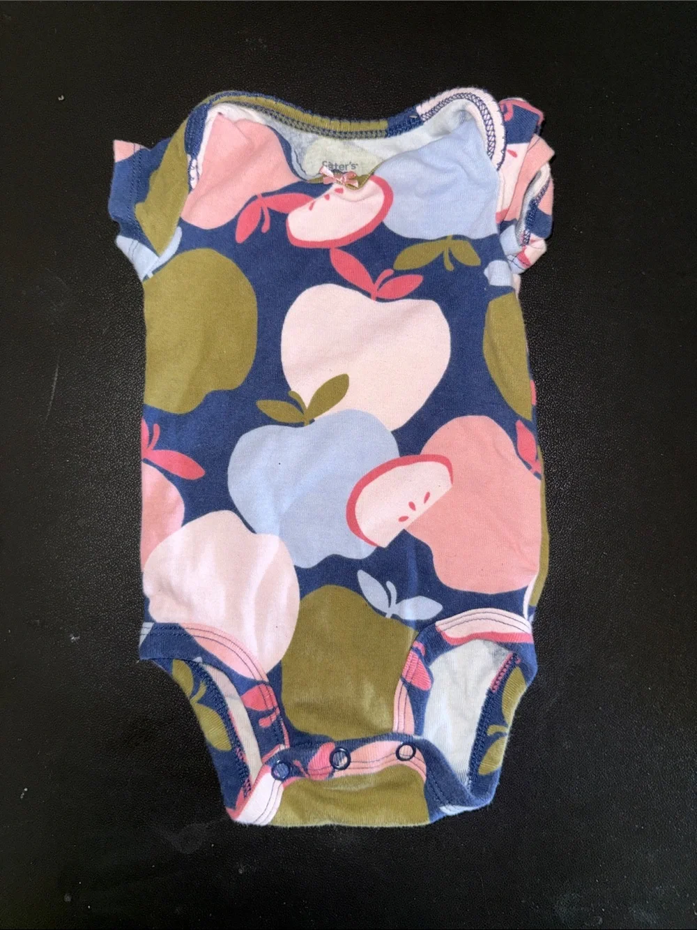 Carter's Navy One-Piece with Pink, Light Blue & Olive Apple Print